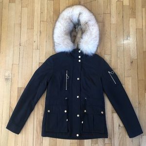 Topshop Black Parka with faux fur hood size 0